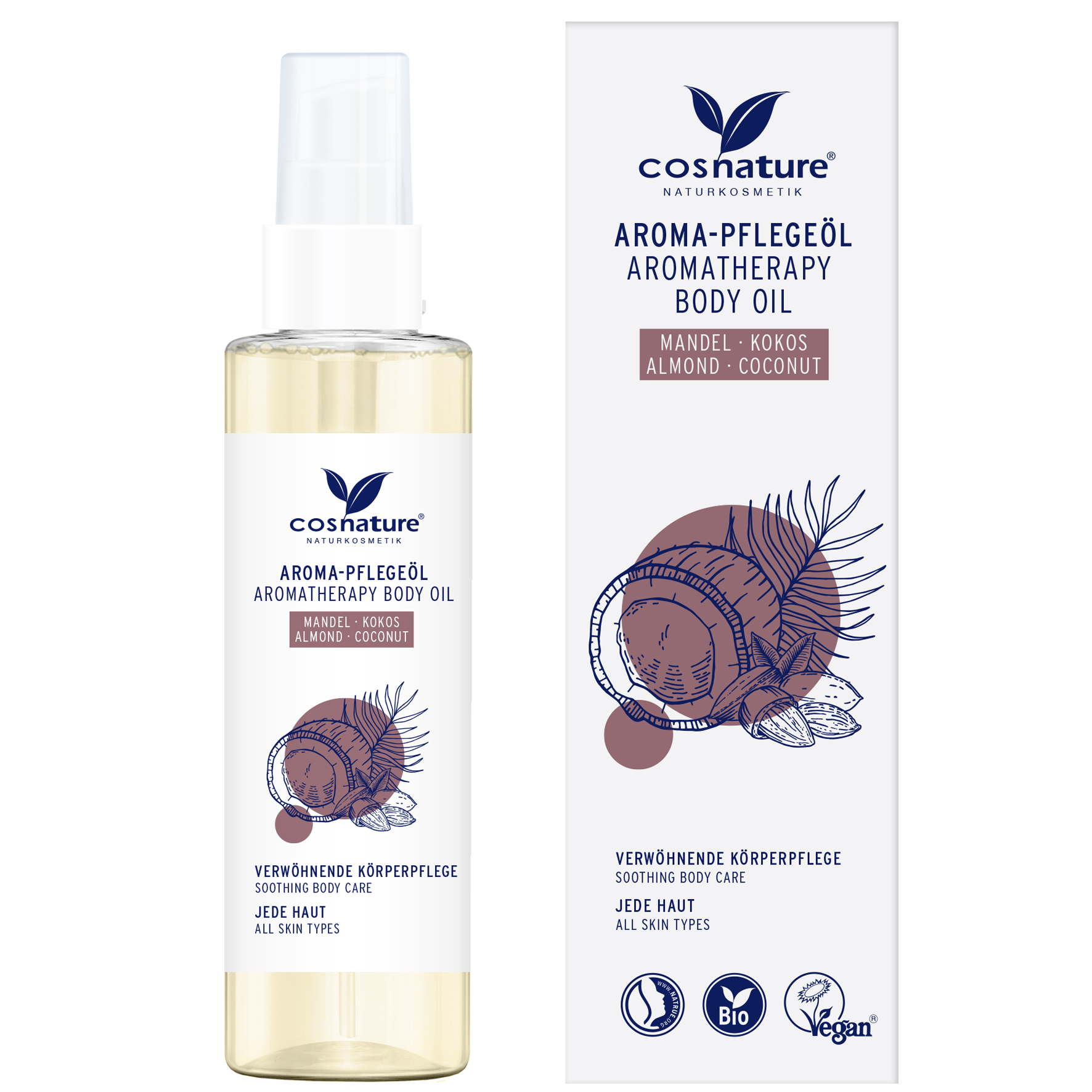 Cosnature naturalny aromatyczny migdałowo-kokosowy olejek do pielęgnacji ciała, 100 ml