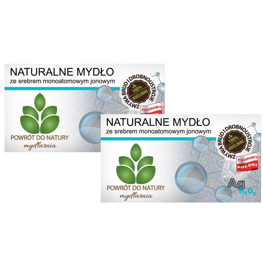 Powrót do natury 100 % roślinne naturalne mydło ze srebrem monoatomowym jono-wym i wodą utlenioną, 2 szt.