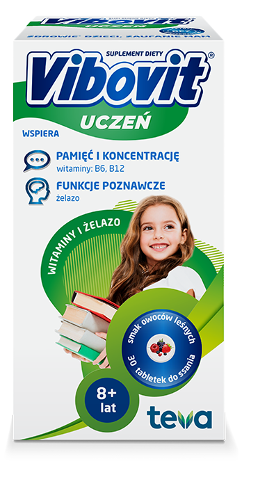 Vibovit Uczeń Witaminy + Żelazo, suplement diety, 30 tabletek do ssania