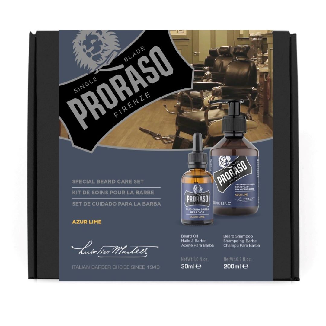 Proraso Duo Pack Beard Azur Lime zestaw do pielęgnacji brody: olejek do brody, 30 ml + szampon, 200 ml