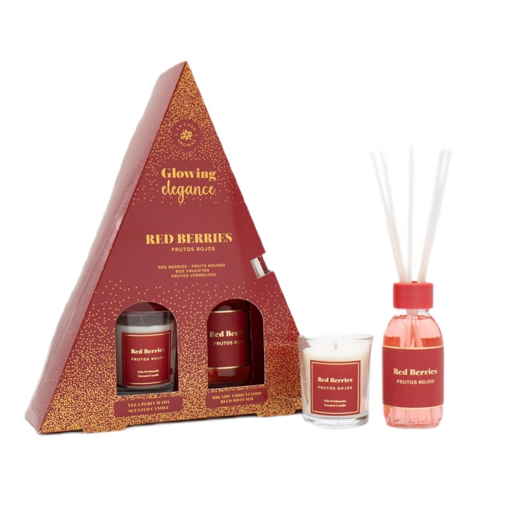 La Casa de los Aromas Glowing Elegance Set zestaw: patyczki zapachowe Czerwone Owoce, 95 ml + świeca zapachowa, Czerwone Owoce, 120 g