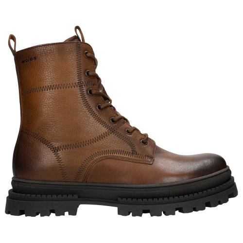 Wojas Brązowe Męskie Trzewiki Bikery Ze Skóry Licowej