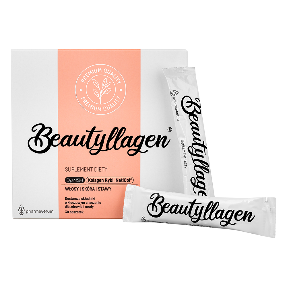 Pharmaverum s.c. Beautyllagen suplement diety z kolagenem rybim na włosy, skórę i stawy, 30 sasz./1 opak