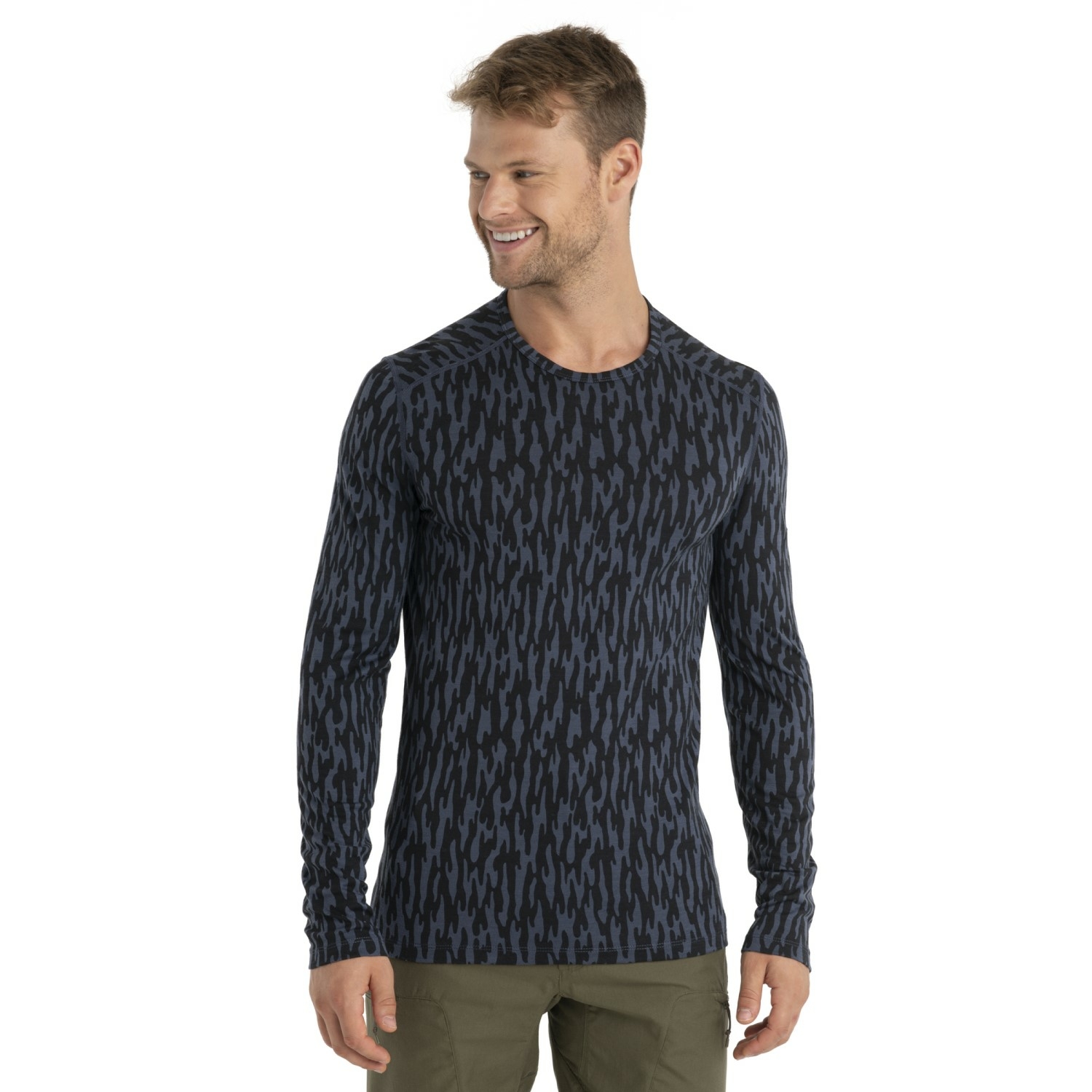 Koszulka termoaktywna męska Icebreaker Merino 200 Oasis LS Crewe Glacial Flow graphite/black - XXL
