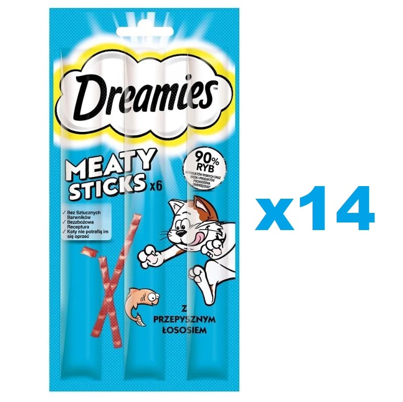 DREAMIES Meaty Sticks pałeczki z wybornym łososiem dla dorosłych kotów 14x30 g
