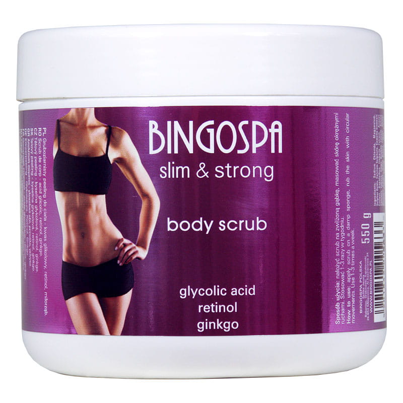 Bingospa Slim&Strong body scrub do ciała z kwasem glikolowym, retinolem i miłorzębem, 550 g