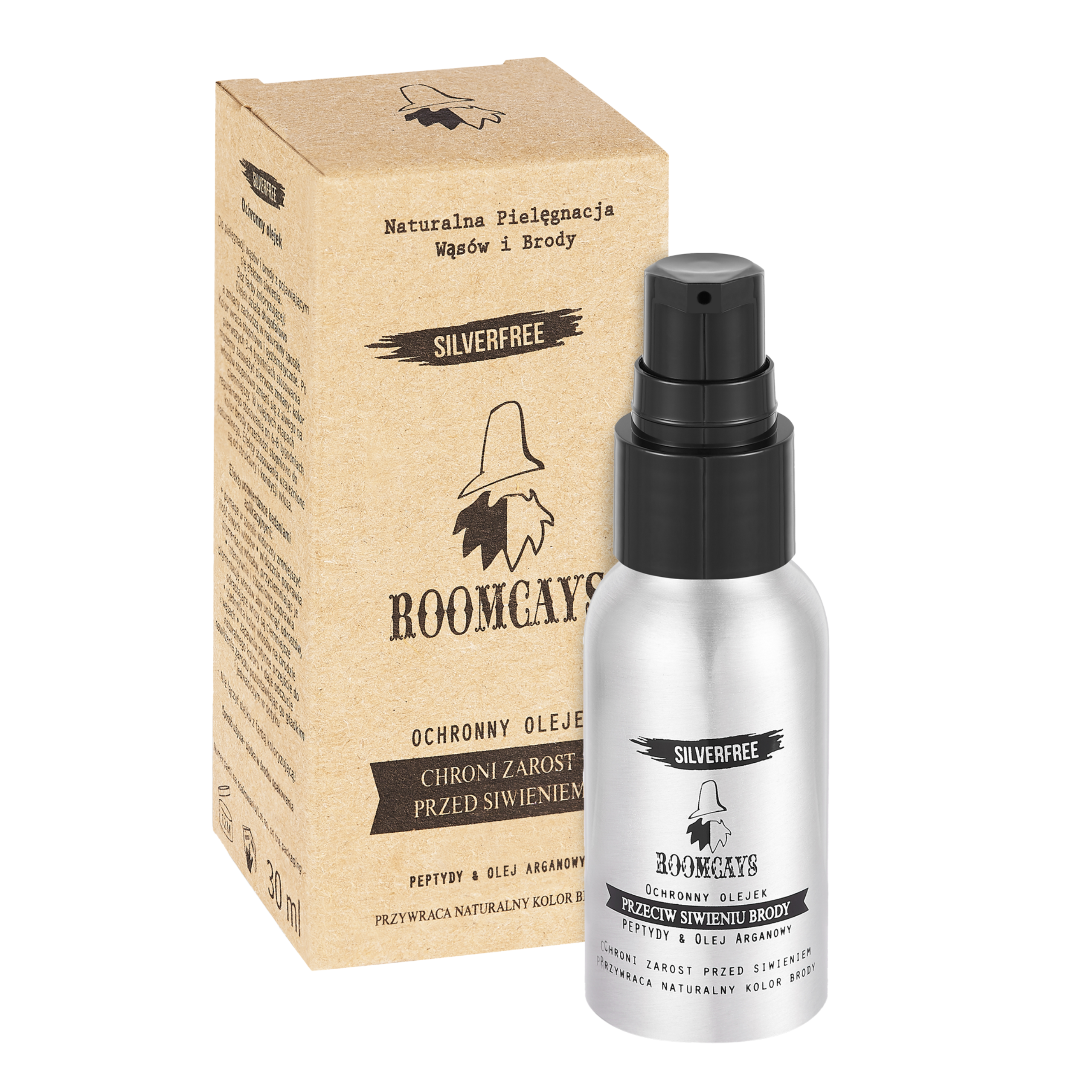 Roomcays Silverfree naturalny odsiwiacz do brody, olejek przyciemnniający zarost, 30 ml