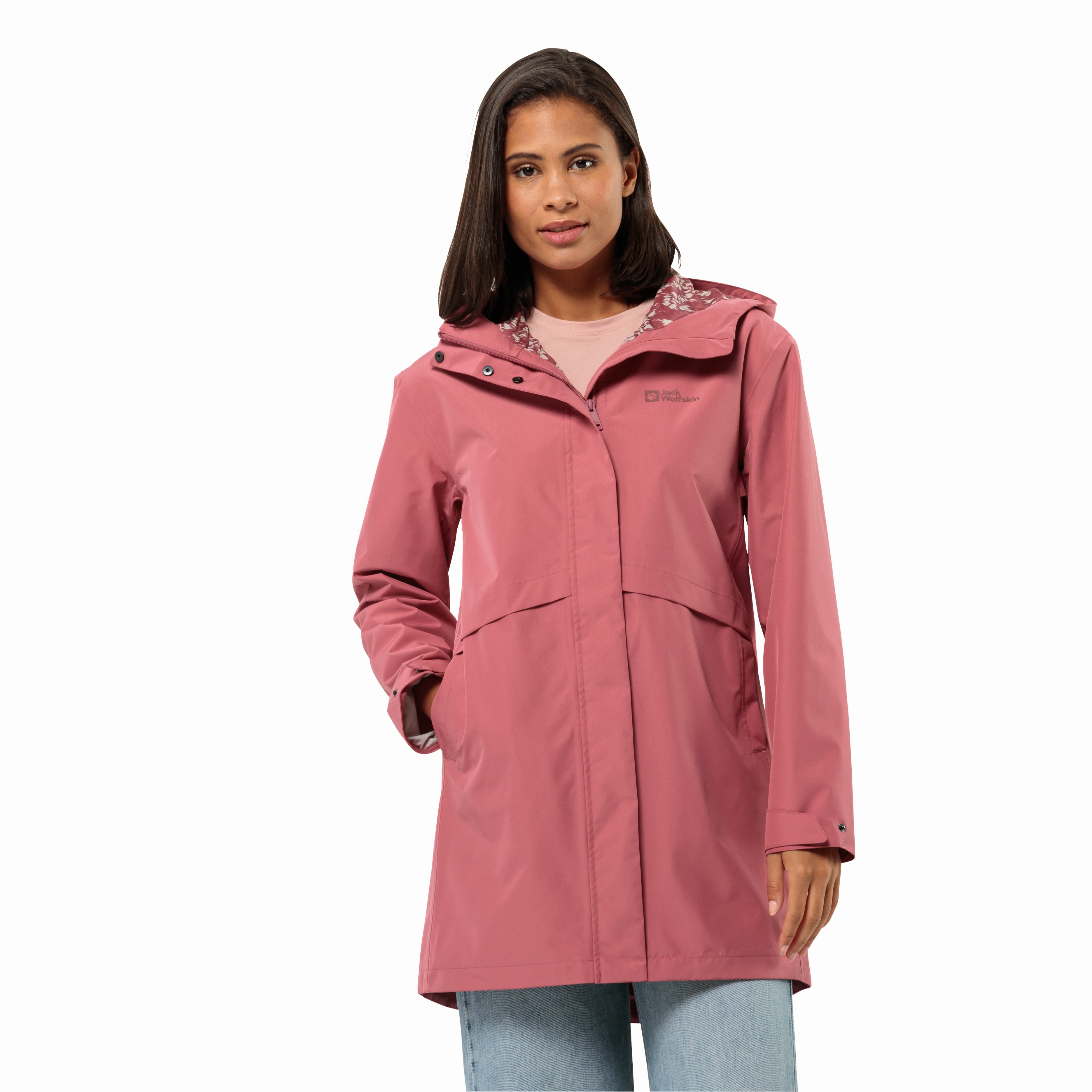 Damski płaszcz przeciwdeszczowy Jack Wolfskin CAPE WEST COAT W soft pink - XL