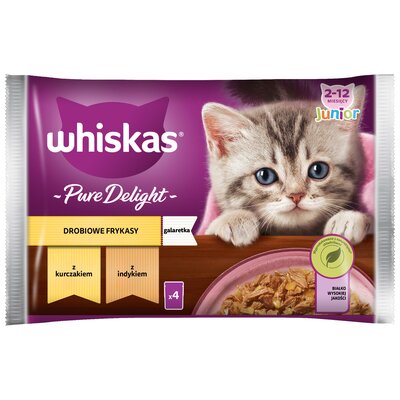 Karma dla kota WHISKAS Pure Delight Junior Drobiowe Frykasy w galaretce (4 x 85 g)