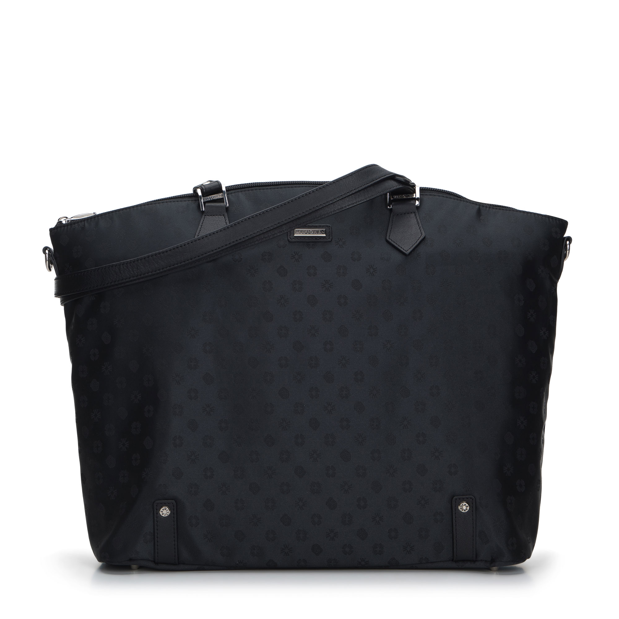 Torebka shopperka z żakardu i skóry czarna