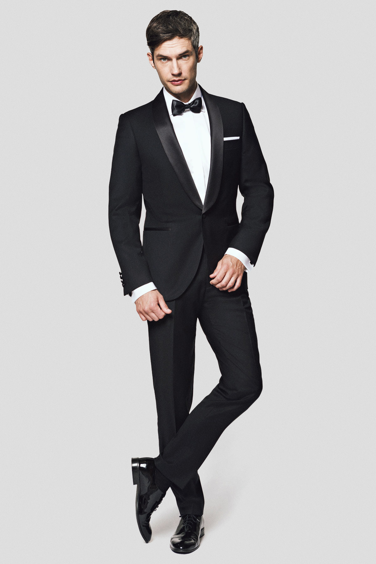 Lancerto Smoking Czarny Wełniany z Klapami Szalowymi Kingston