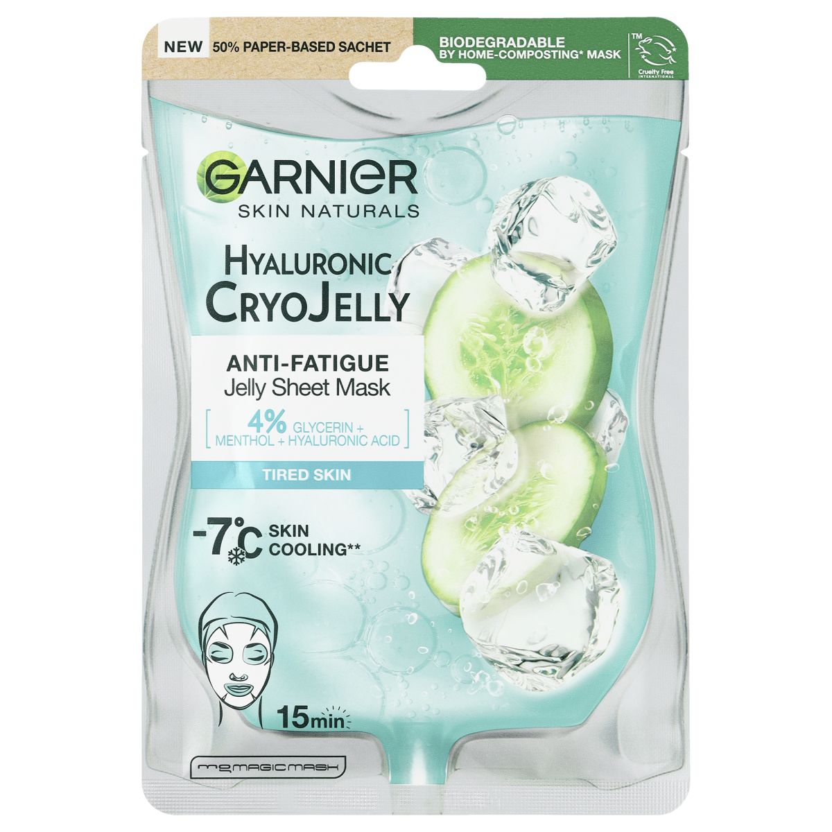 Garnier Hyaluronic Cryo Jelly nawilżająca żelowa maska na tkaninie do twarzy, 27 g