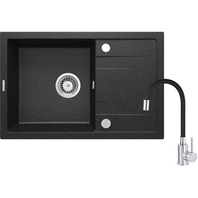 Zlewozmywak jednokomorowy z ociekaczem DEANTE Corio ZRCT2113 Granit 44x67 + bateria stojąca + ociekacz