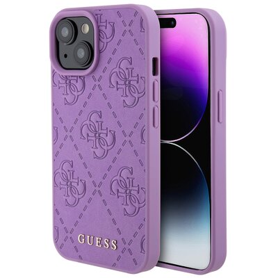 Etui GUESS Leather 4G Stamped do Apple iPhone 15 Fioletowy