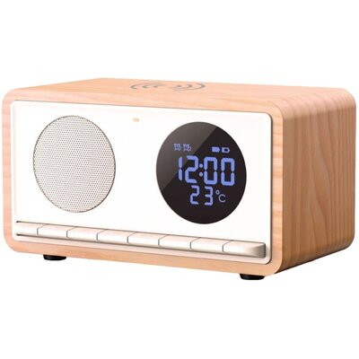 Radiobudzik MANTA Rimini RDI912W Drewniano-Biały, Tuner FM, Bluetooth, Ładowarka indukcyjna, Zasilanie Akumulatorowo-sieciowe