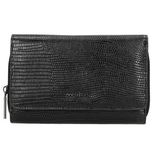 Wojas Czarny Skórzany Portfel Damski Z Tłoczeniem