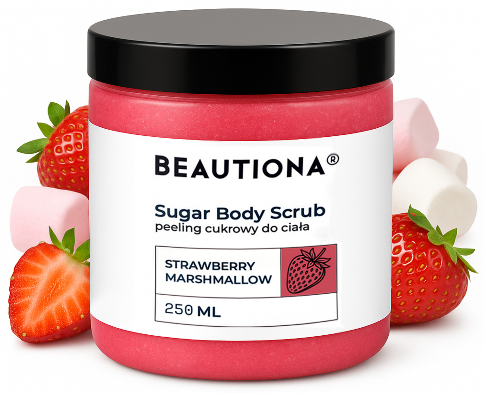 Beautiona peeling cukrowy Strawberry Marshmallow, 250 ml