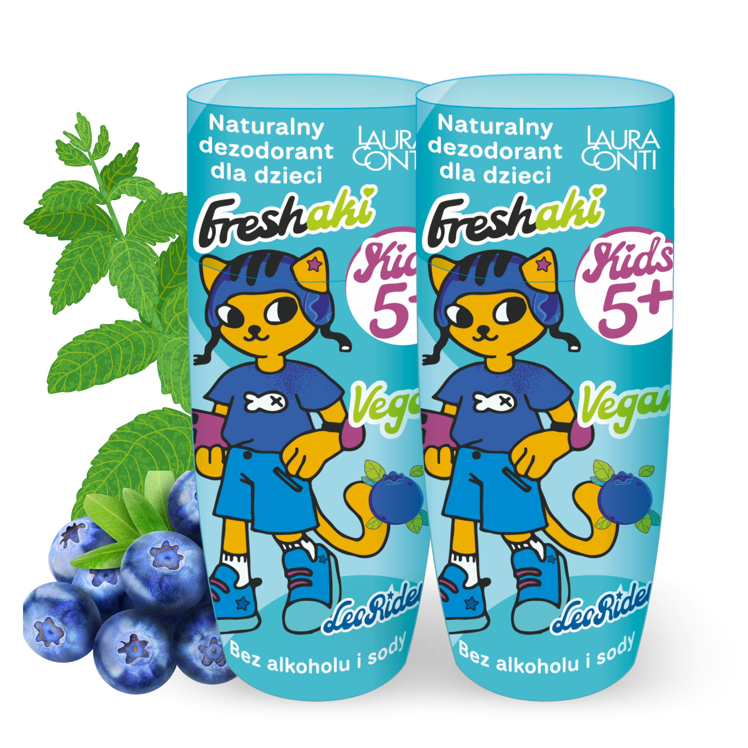 Laura Conti Freshaki Leo Rider naturalny dezodorant w kulce dla dzieci od 5 lat, mint bluberry, 2x50 ml