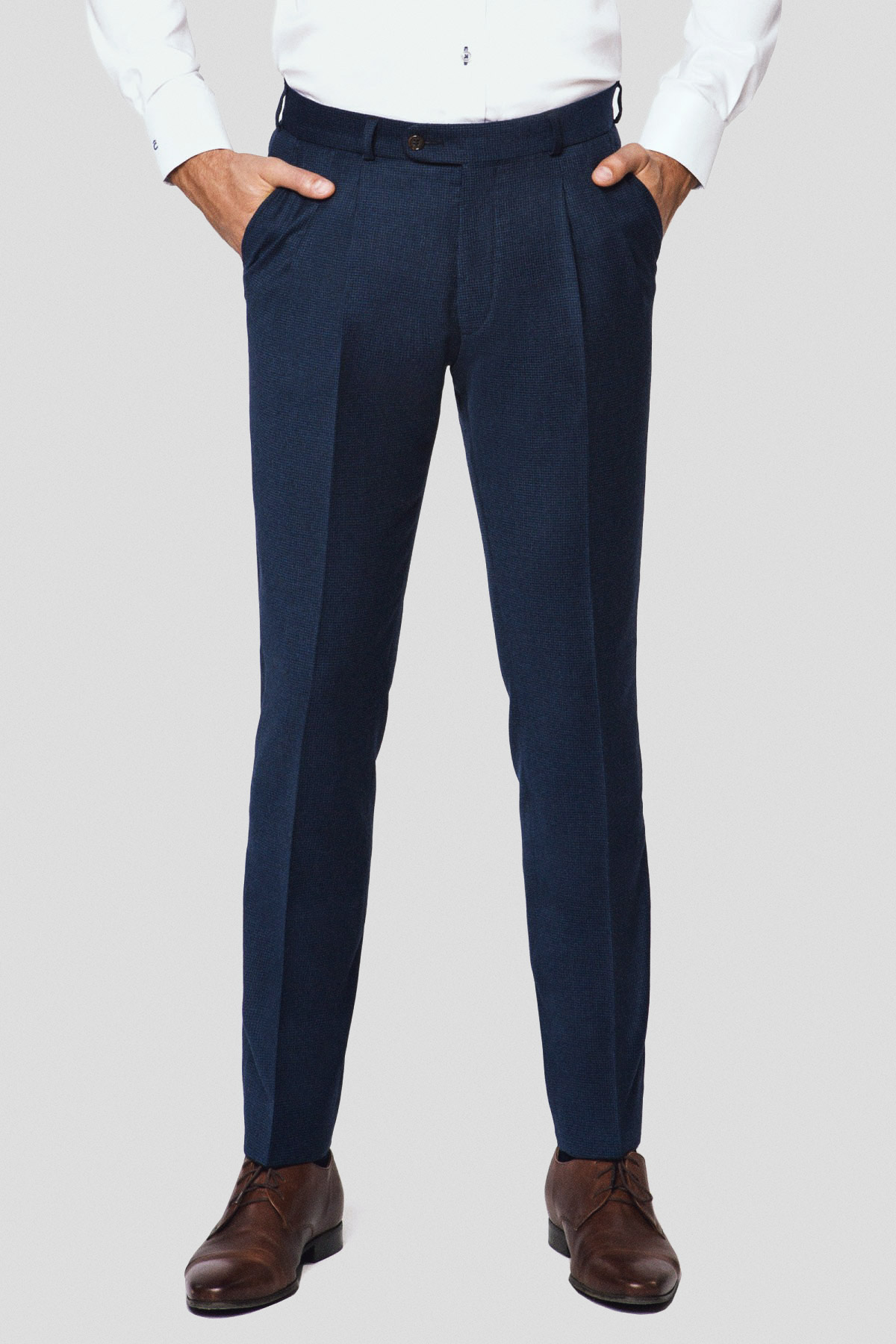 Lancerto Spodnie w Pepitkę Granatowe z Wełną Havre