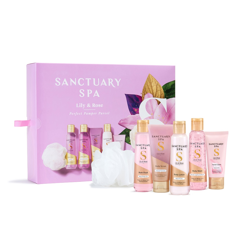 Sanctuary Spa Lily & Rose zestaw: żel pod prysznic, 75 ml + peeling do ciała, 50 ml + balsam do ciała, 75 ml + płyn do kąpieli, 75 ml + krem do rąk...