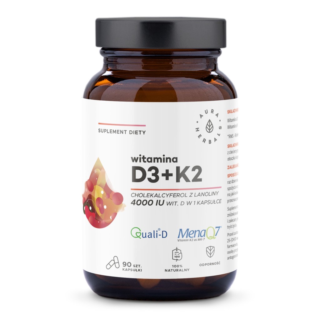 Aura Herbals suplement diety witamina D3 4000 IU + K2, 90 kaps./1 opak.