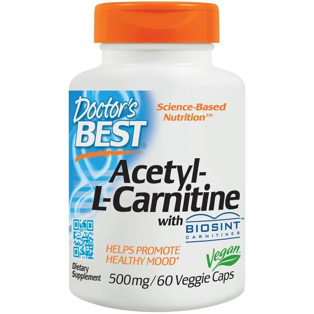 Doctor's Best Acetyl-L-Carnitine suplement diety Acetylo-L-karnityna z Biosint karnitynas, 500mg, 60 kaps./1 opak.