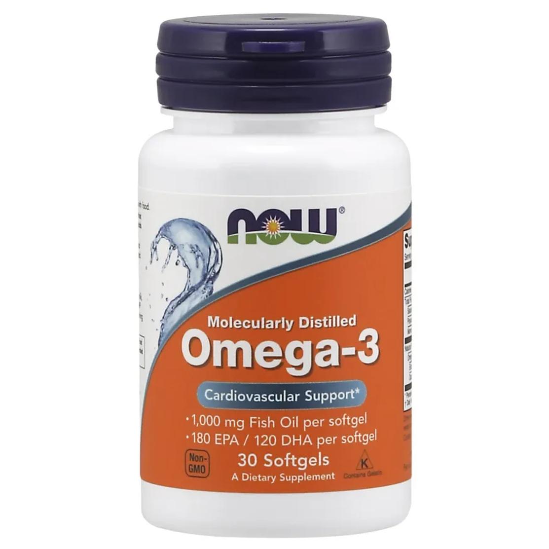 Now Foods suplement diety Omega 3, Molekularnie Destylowany olej Rybny, 30 kaps./1 opak.