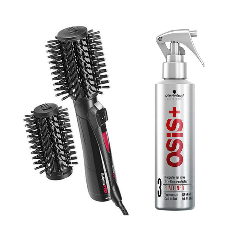 Babyliss Pro Rotating 800 and Osis Flatliner zestaw do włosów: suszarko-lokówka, 1 szt. + termoochronny spray do włosów, 200 ml