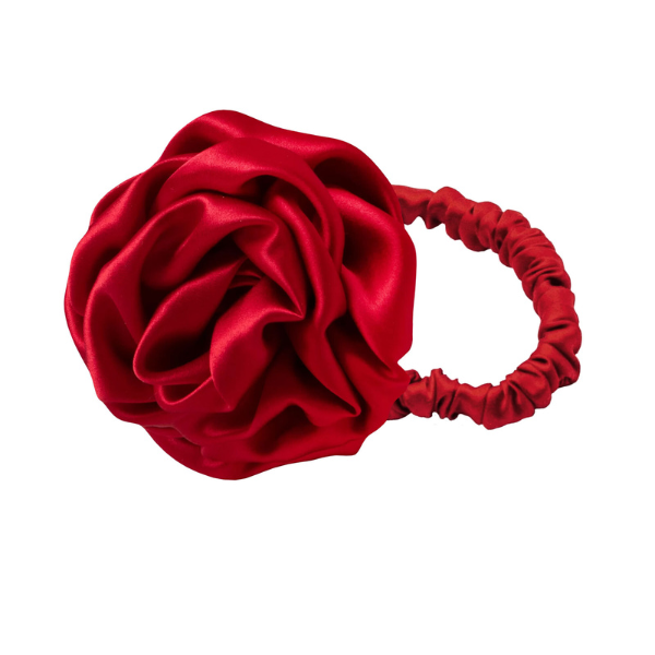 So Fluffy jedwabna gumka z różą – czerwony, 1 szt.