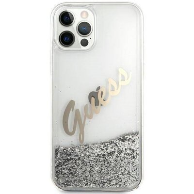 Etui GUESS Glitter Vintage Script do Apple iPhone 12 Pro Max Srebrny