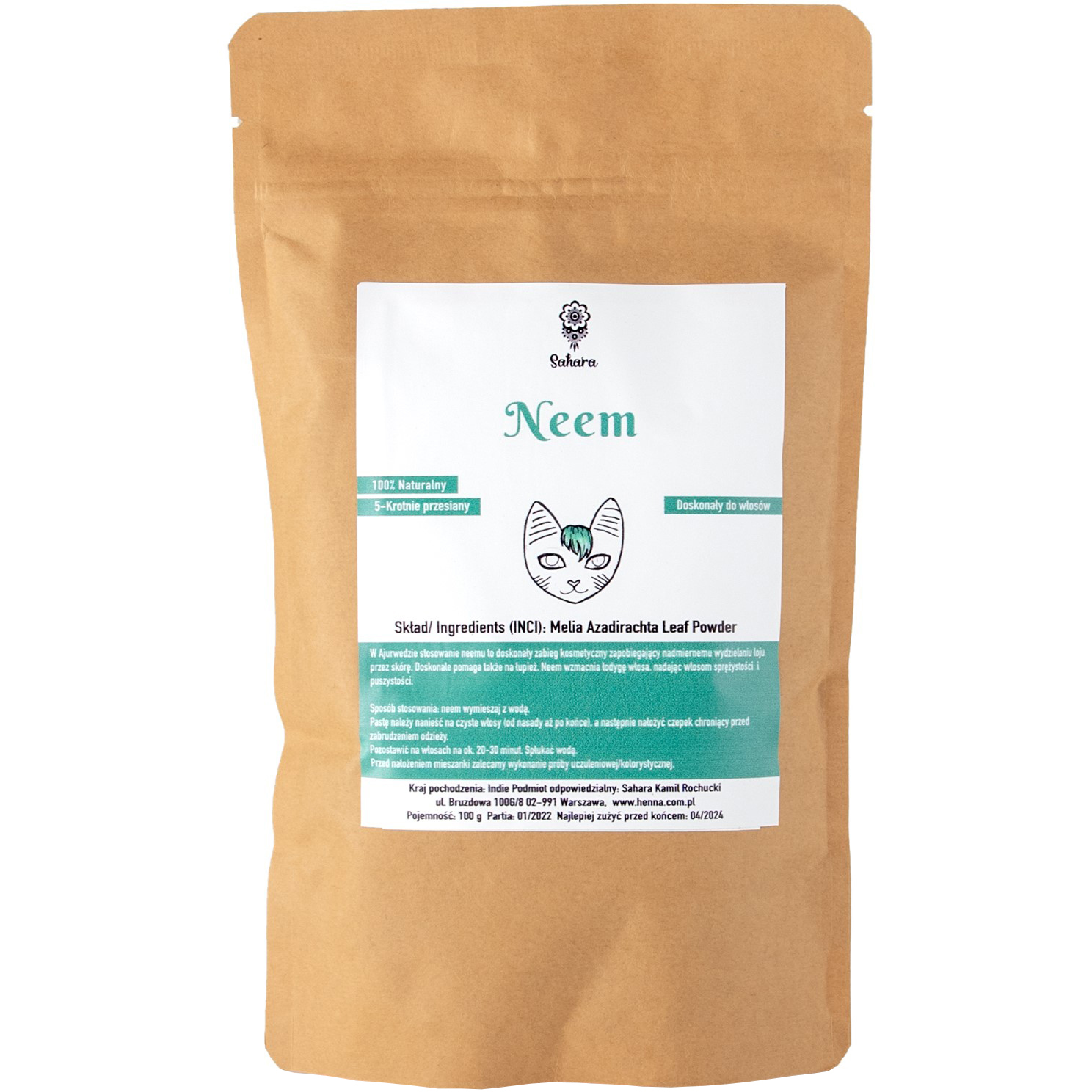 Sahara Neem Melia Azadirachta naturalna ziołowa mieszanka kondycjonująca do włosów, 100 g