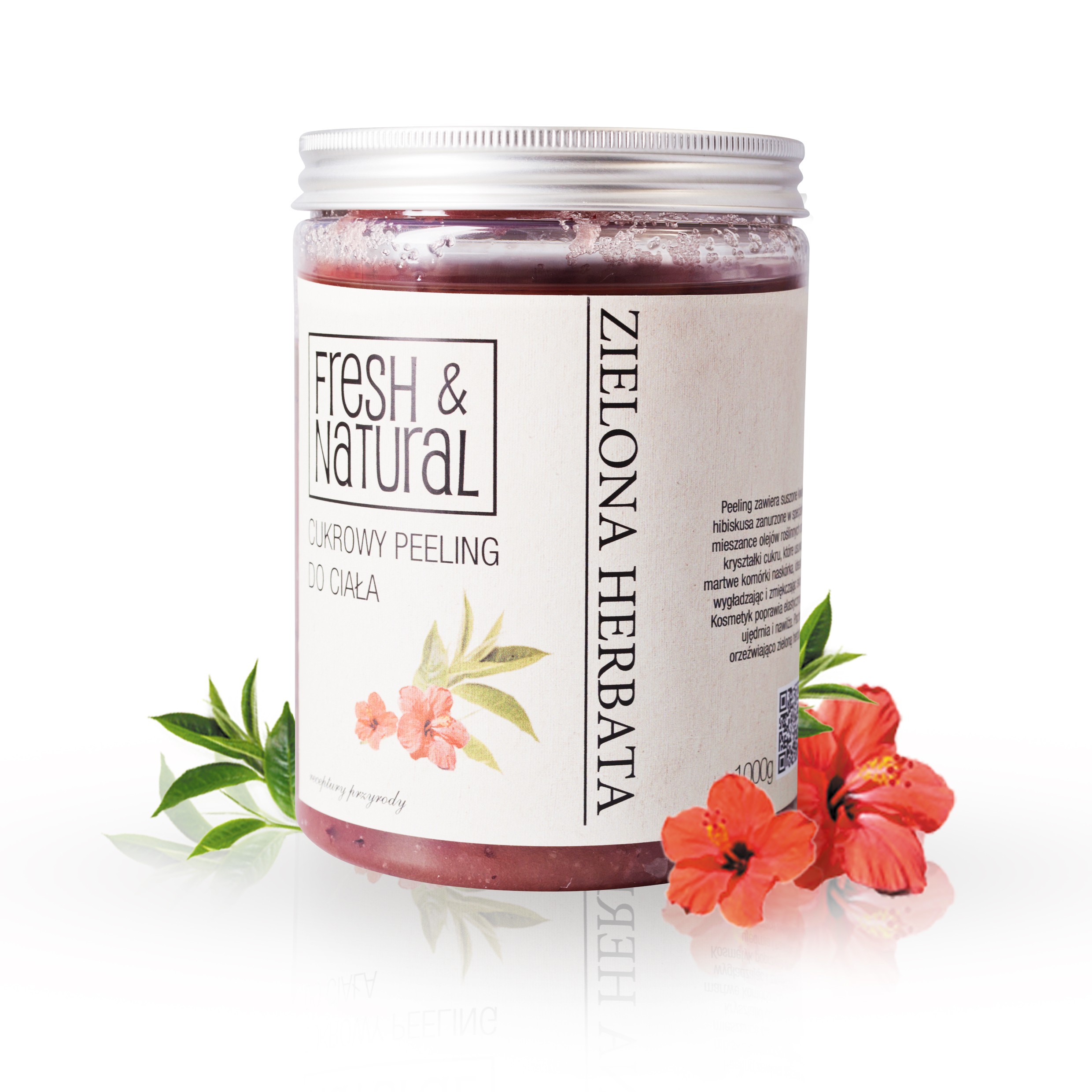 Fresh & Natural peeling cukrowy do ciała zielona herbata, 1000 g