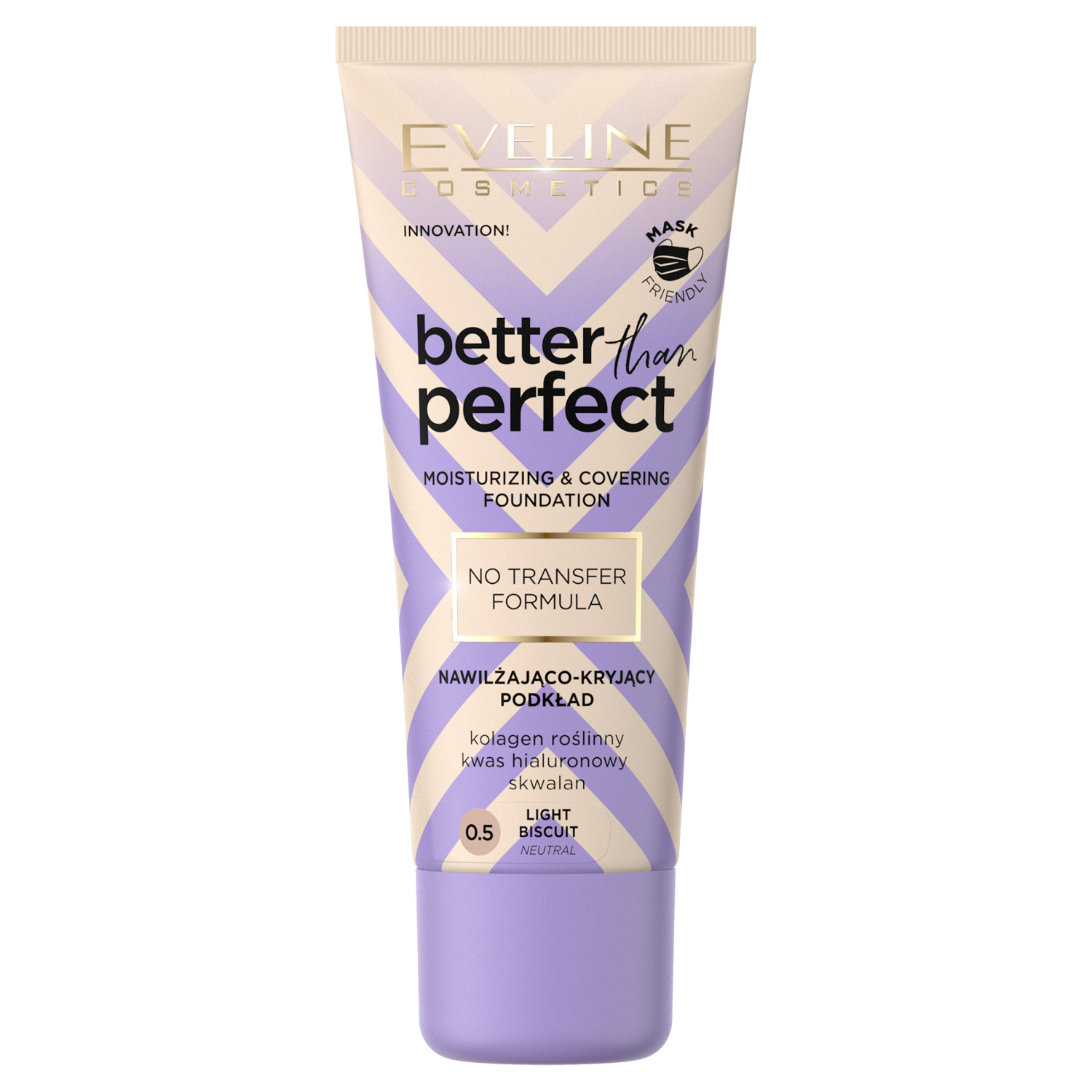Eveline Cosmetics Better Than Perfect nawilżająco-kryjący podkład z formułą no transfer 0.5 light biscuit, 30 ml