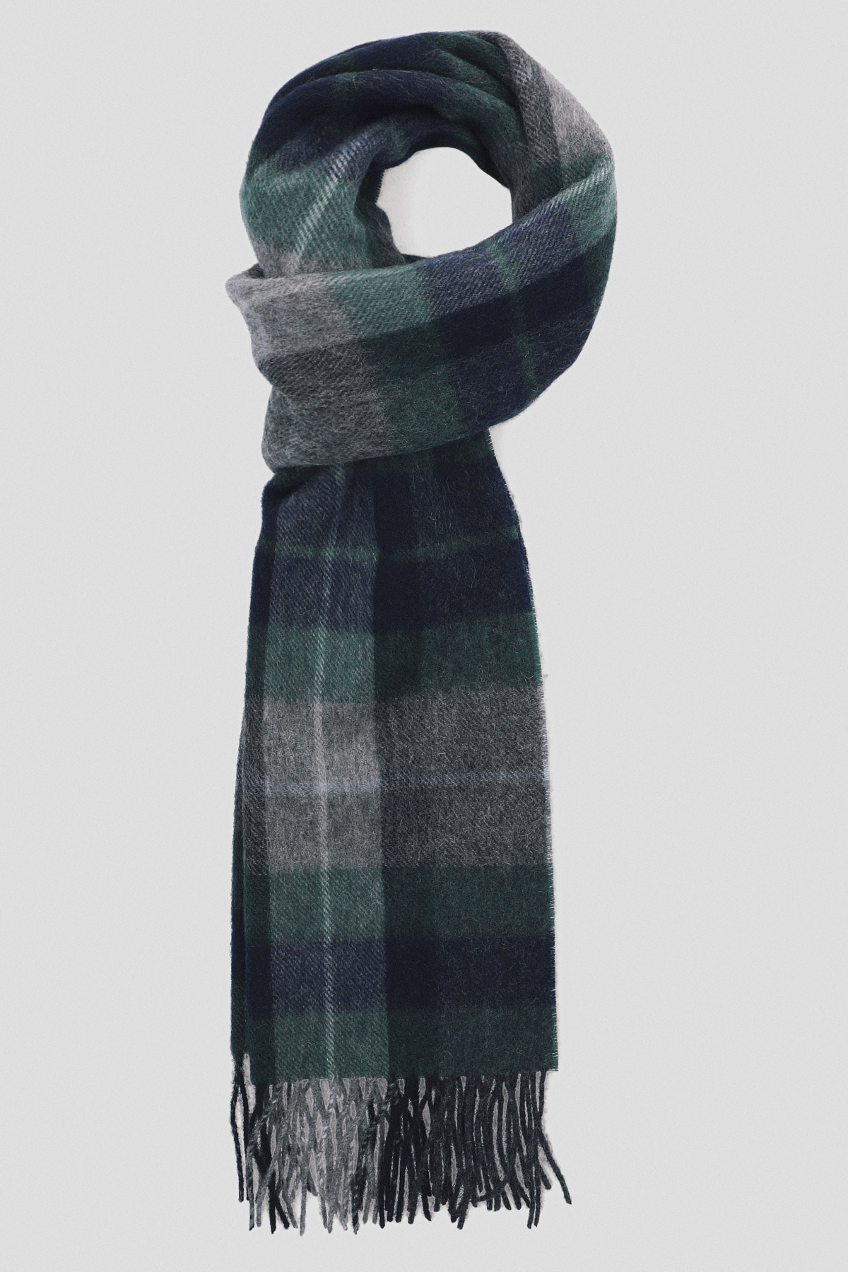 Lancerto Szal Wełniany Zielono-Szary w Kratę