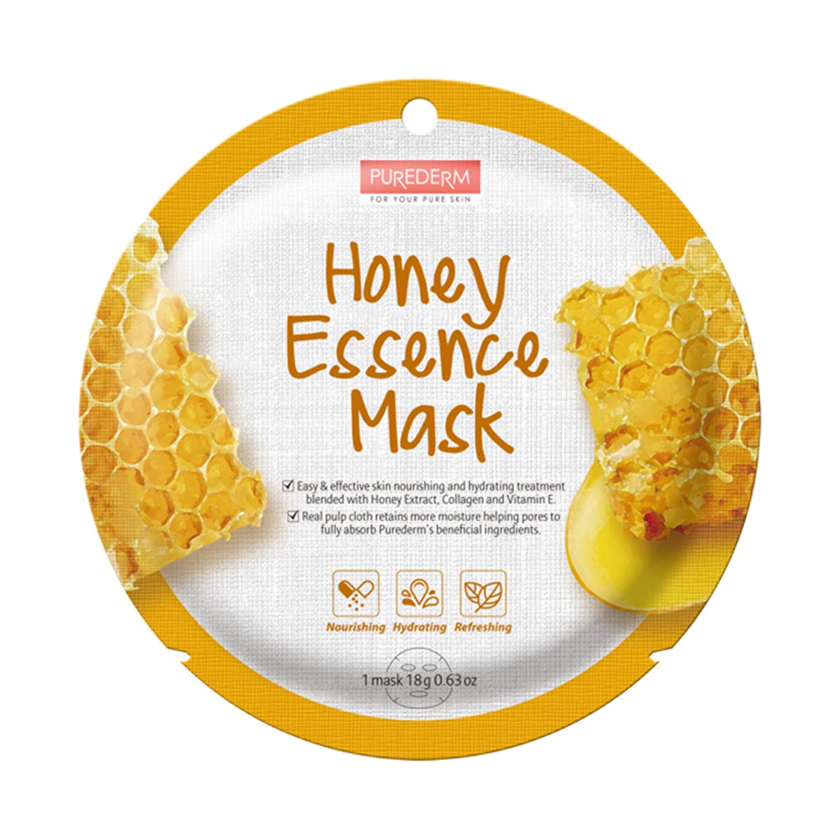 Purederm Honey Essence łagodząca-nawilżająca maseczka kolagenowa z miodem do twarzy, 1 szt.