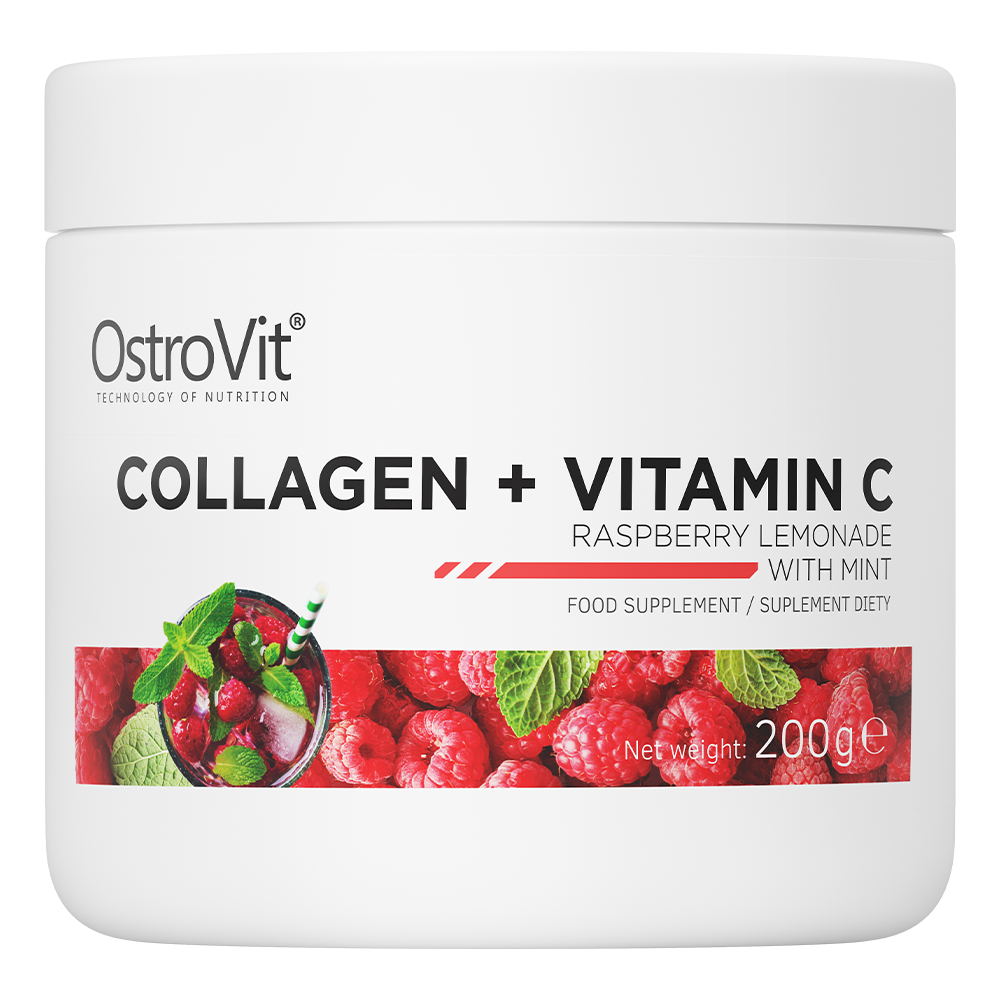 OstroVit Kolagen + Witamina C suplement diety o smaku lemoniady malinowej z miętą, 200 g