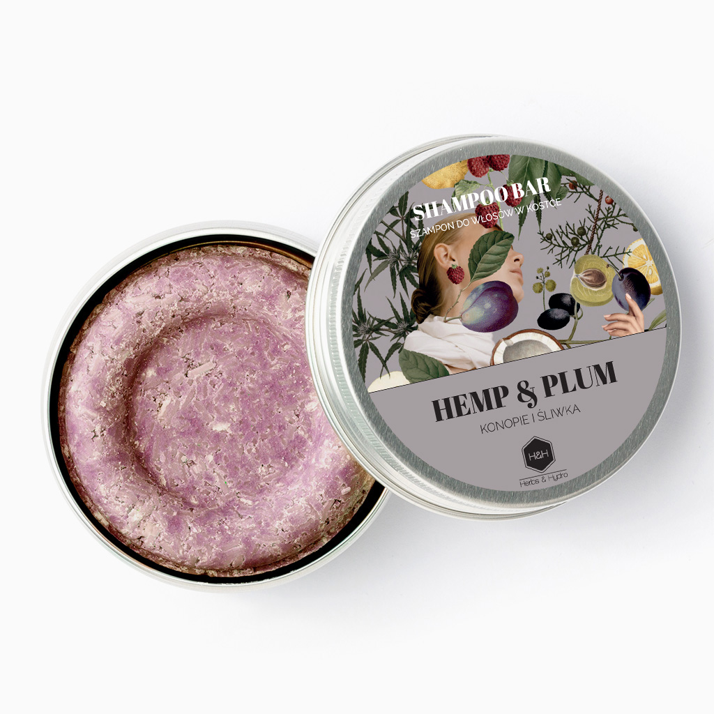 Herbs&Hydro Hemp & Plum szampon do włosów w kostce, 55 g