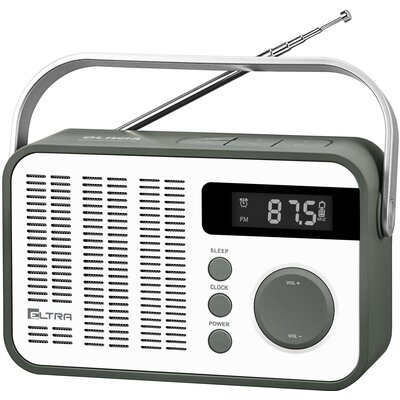 Radio ELTRA OLIWIA Biało-Szare, Tuner FM z pamięcią stacji, Budzik/Timer, Funkcja Drzemki, Zasilanie Bateryjno-Sieciowe