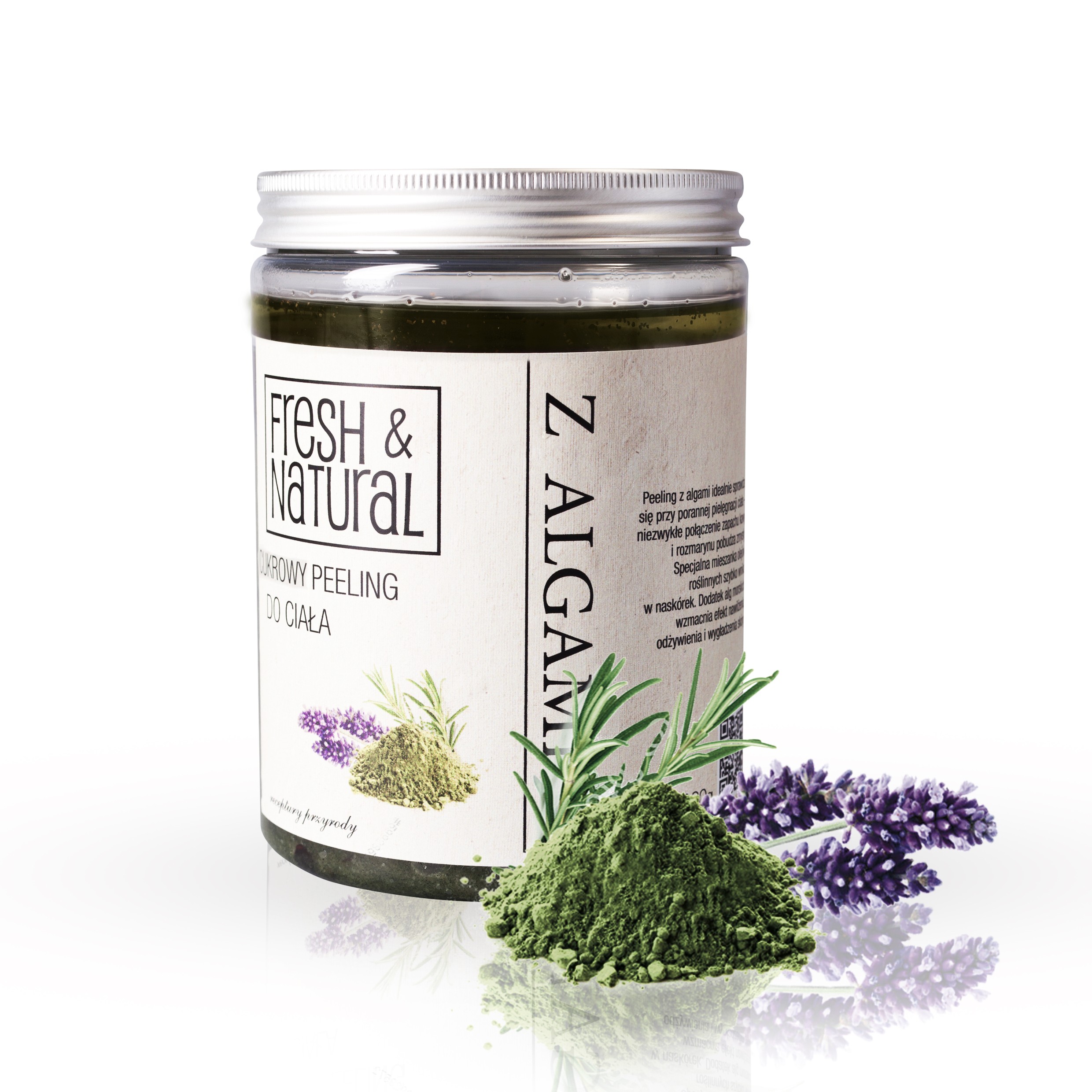 Fresh & Natural peeling cukrowy do ciała z algami, 1000 g