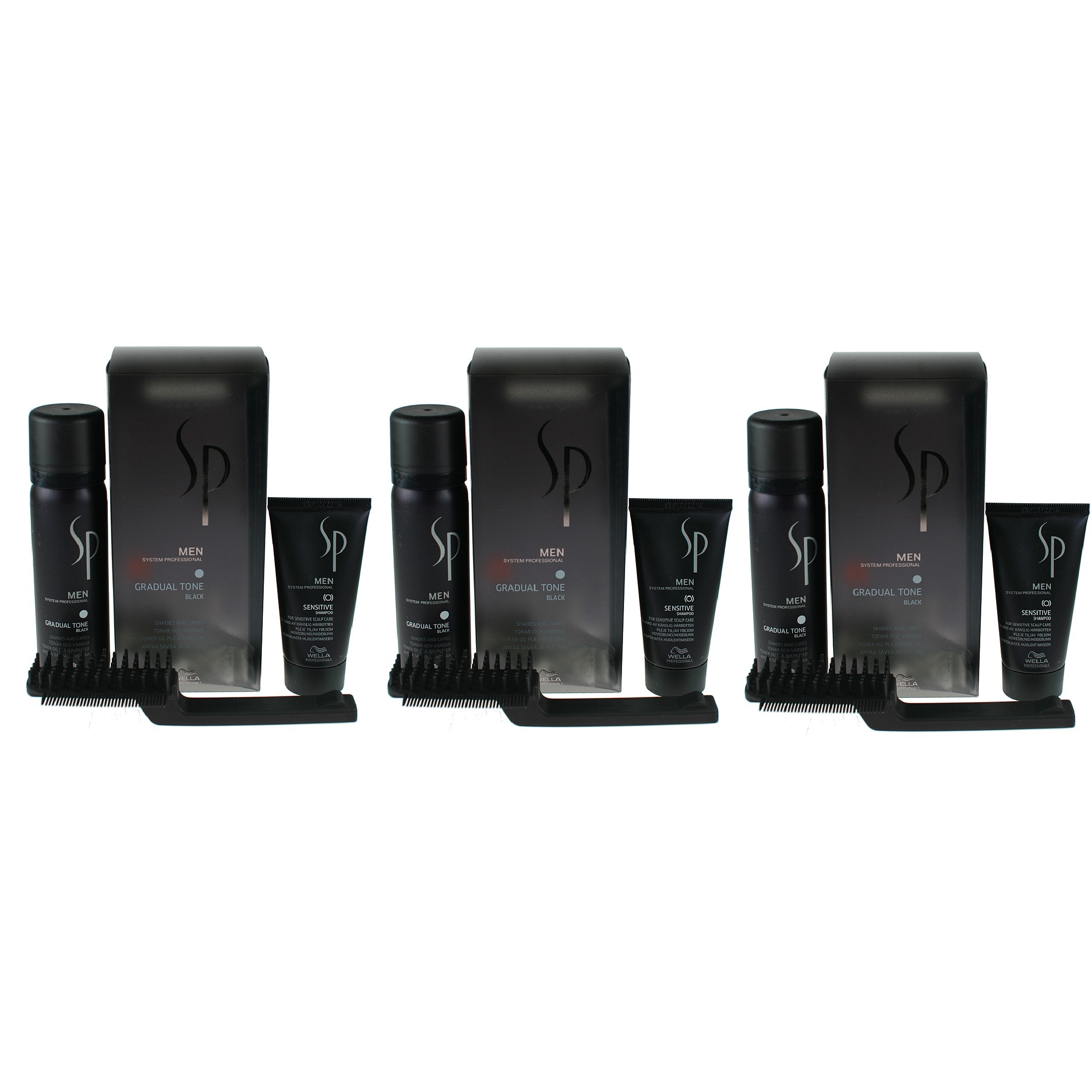Wella Professionals SP Men Gradual Tone Black zestaw maskujący siwiznę włosów dla mężczyzn (kolor czarny): pianka pigmentująca, 60 ml + szampon, 30...