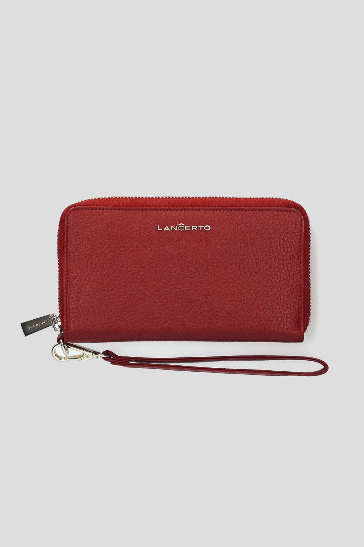 Lancerto Portfel Damski Skórzany Czerwony Duża Kopertówka z Paskiem z RFID