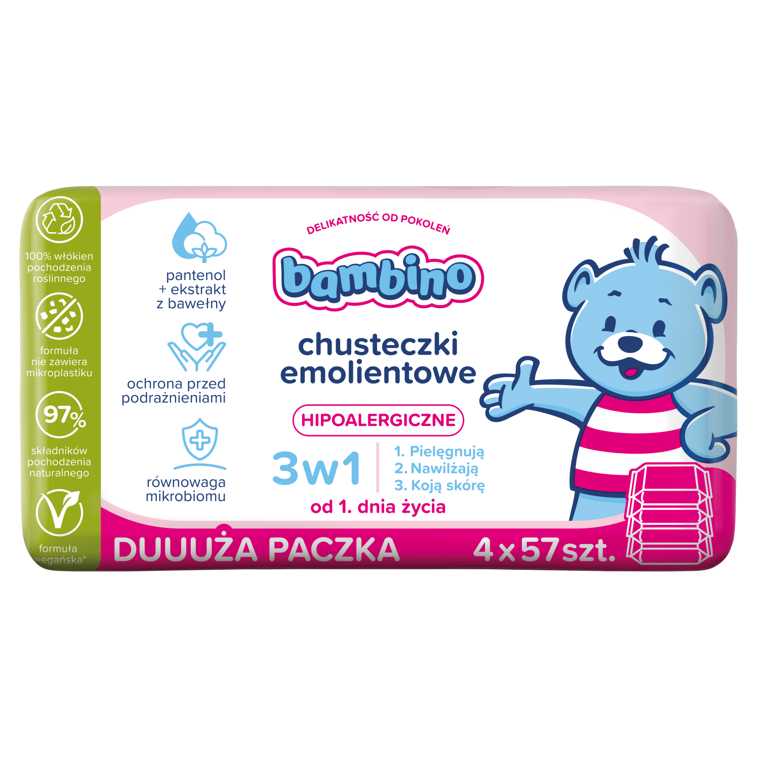 Bambino chusteczki emolientowe, 4x57 szt./1 opak.