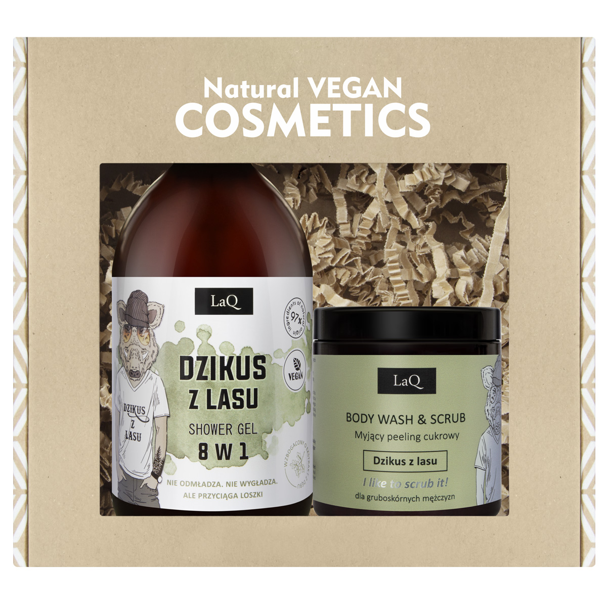 LaQ Dzik zestaw: żel pod prysznic, 500 ml + peeling do ciała, 200 ml