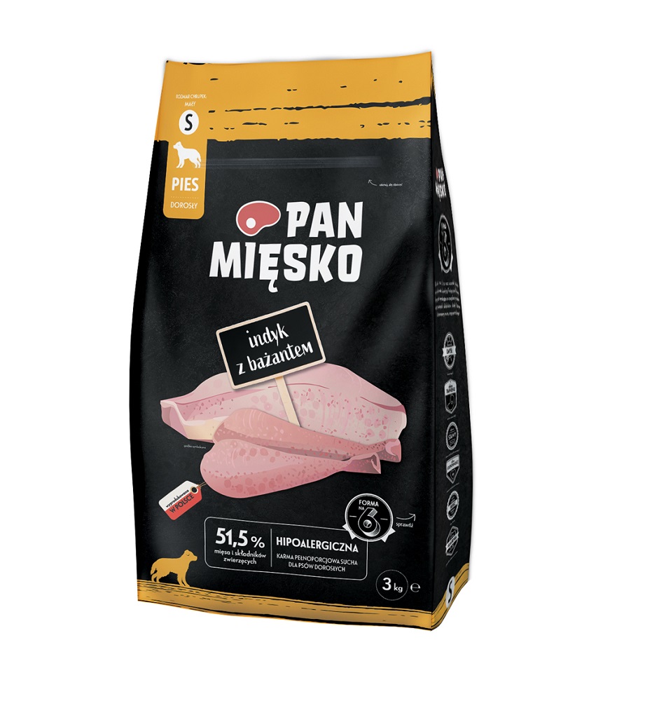 PAN MIĘSKO Indyk z bażantem karma dla psa chrupki S 3 kg
