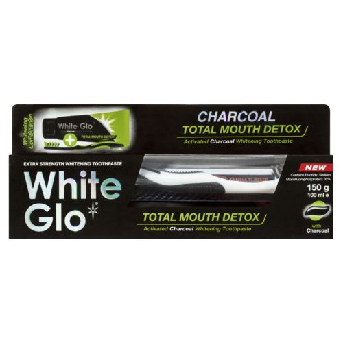 White Glo Charcoal Total Mouth Detox zestaw: pasta do mycia zębów z aktywnym węglem, 100 ml + szczoteczka, 1 szt.