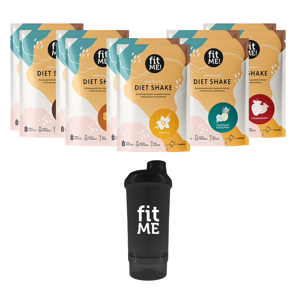 fitME zestaw: saszetki odchudzającego koktajlu o wyjątkowych smakach, 10x25 g + shaker, 1 szt.