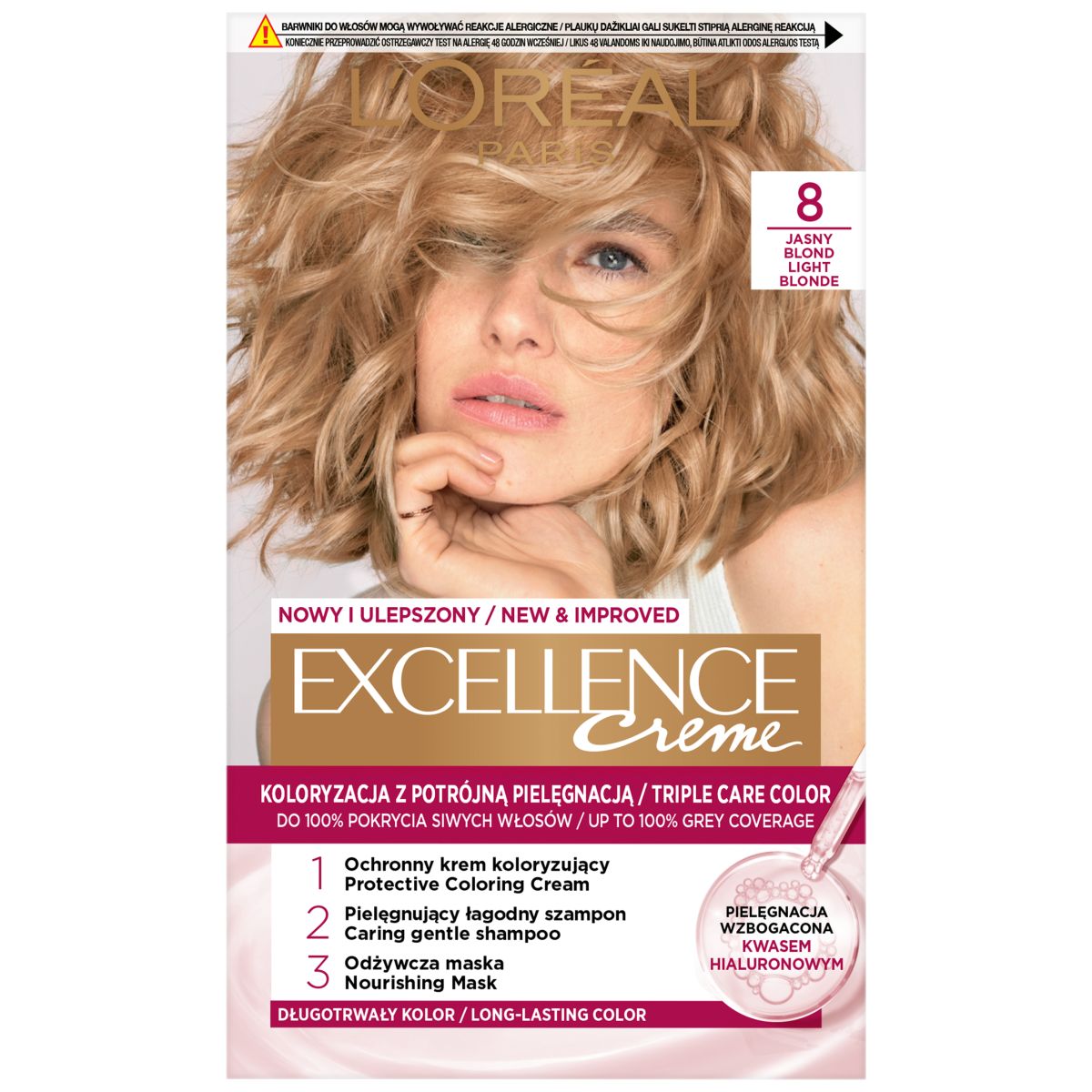 L'Oréal Paris Excellence Creme farba do włosów 8 jasny blond, 1 opak.