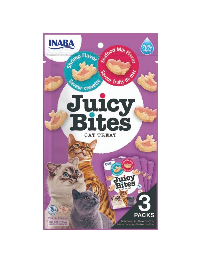INABA Juicy Bites wilgotne przysmaki krewetki i owoce morza dla kota 33,9 g (3x11,3 g)