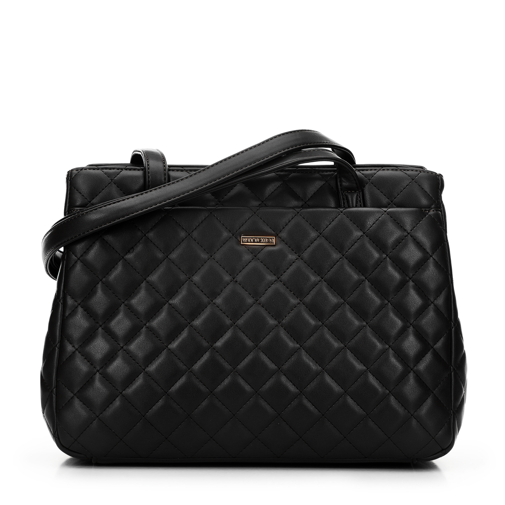 Torebka shopperka z pikowanej ekoskóry dwukomorowa czarna