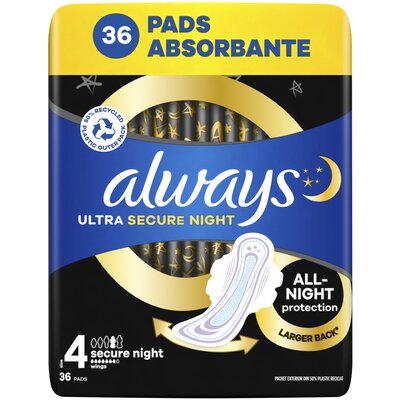 Podpaski ALWAYS Ultra Secure Night Rozmiar 4 (36 sztuk)